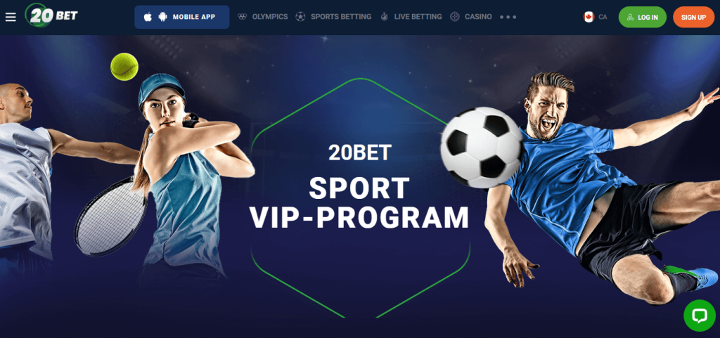 Screenshot of the 20Bet Sport VIP program