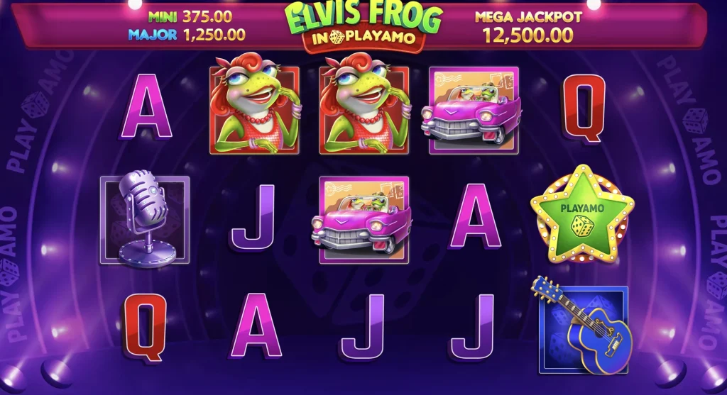 Demo screenshot of Elvis Frog in PlayAmo slot