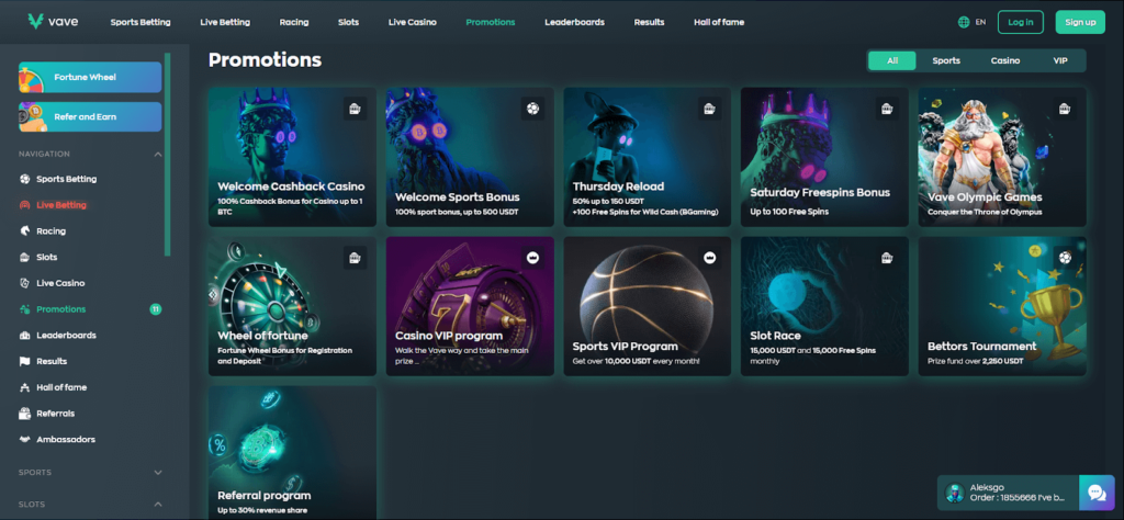 vave casino bonuses and promotions
