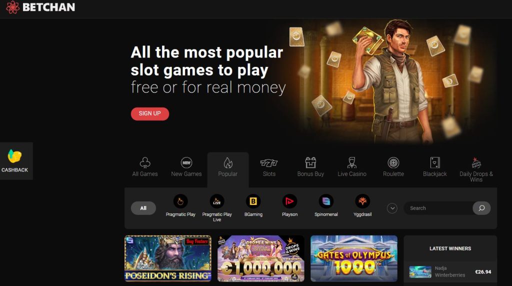 Screnshot of the most popular games to play at BetChan Casino