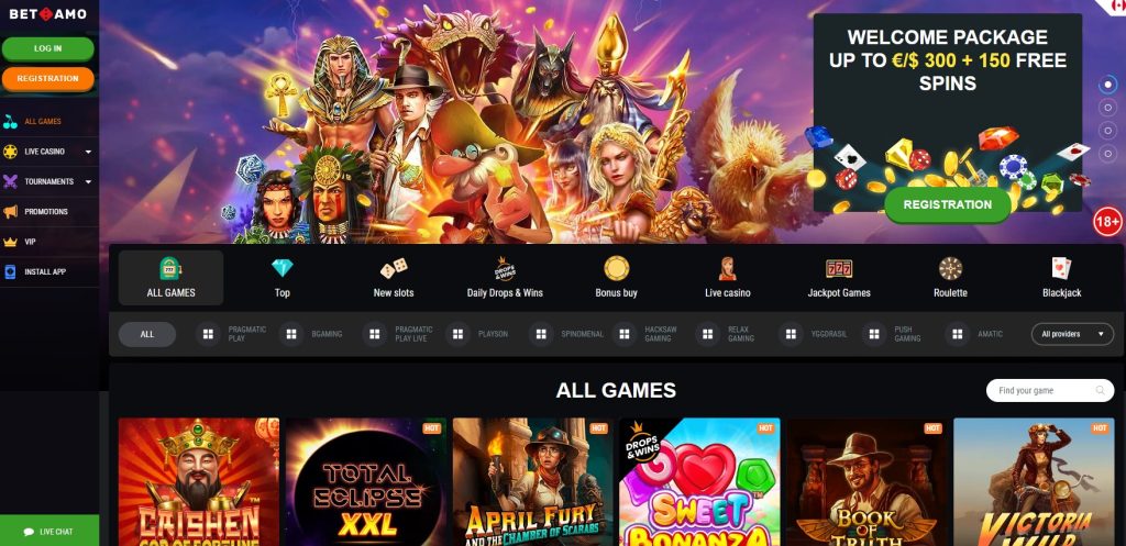 Screenshot of BetAmo Casino game library