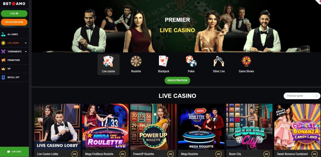 Screenshot of the Live Casino section of BetAmo Casino