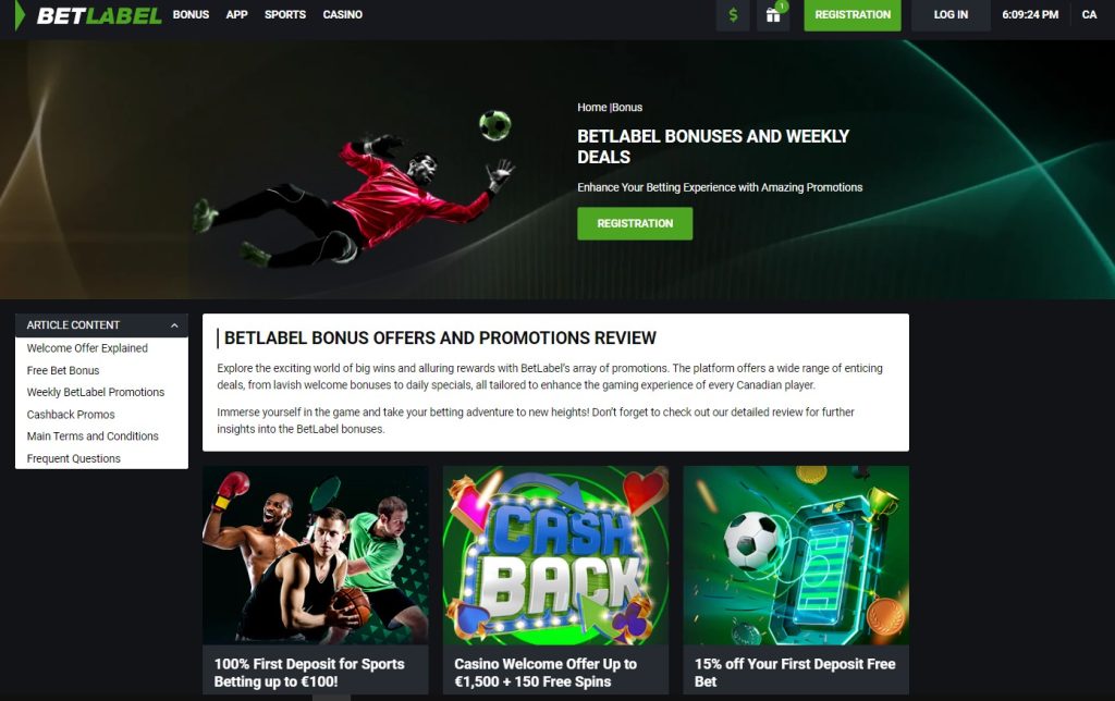 Screenshot of Betlabel Casino's bonus page