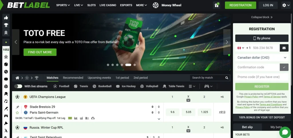 
Screenshot of Betlabel Casino website