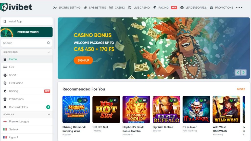 Screenshot of Ivibet Casino official website