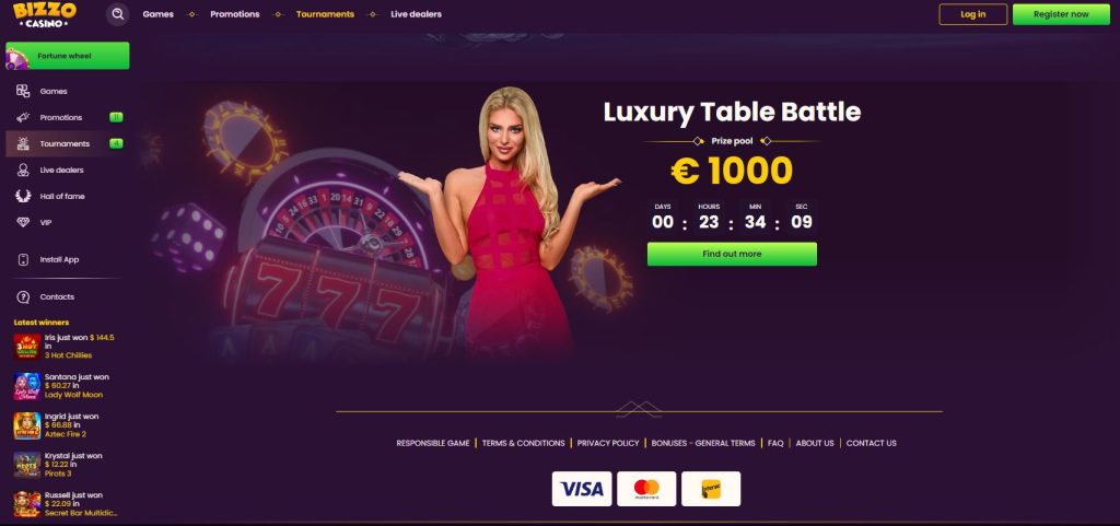 Screenshot of Luxury Table battle tournament at Bizzo Casino