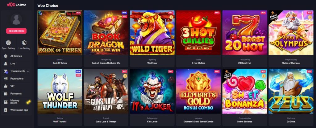 Screenshot of Woo Casino's game gallery