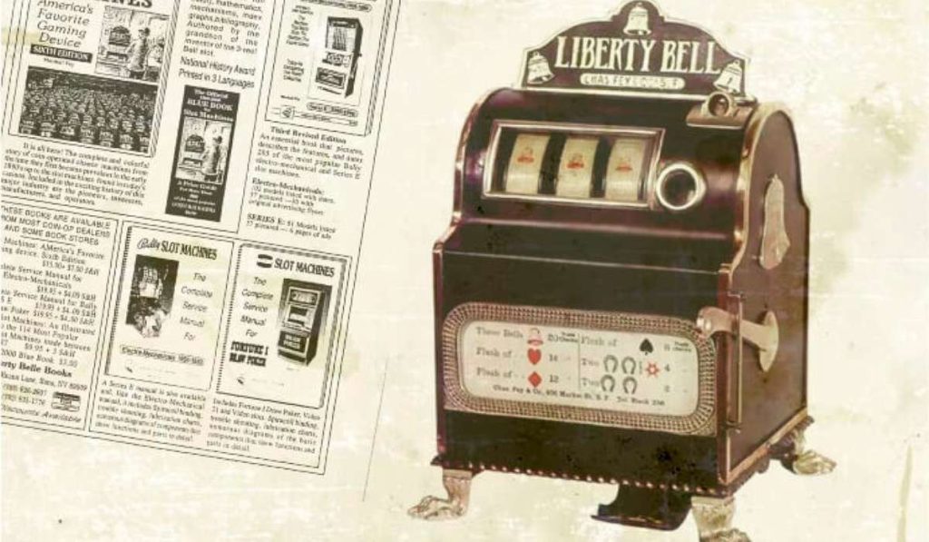 The first slot machine, the Liberty Bell, crafted by Charles Fey in the 19th century, San Francisco. 