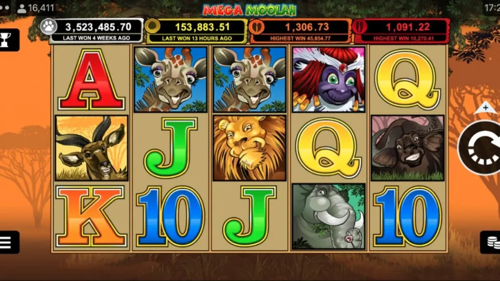 Demo screenshot of the Mega Moolah slot