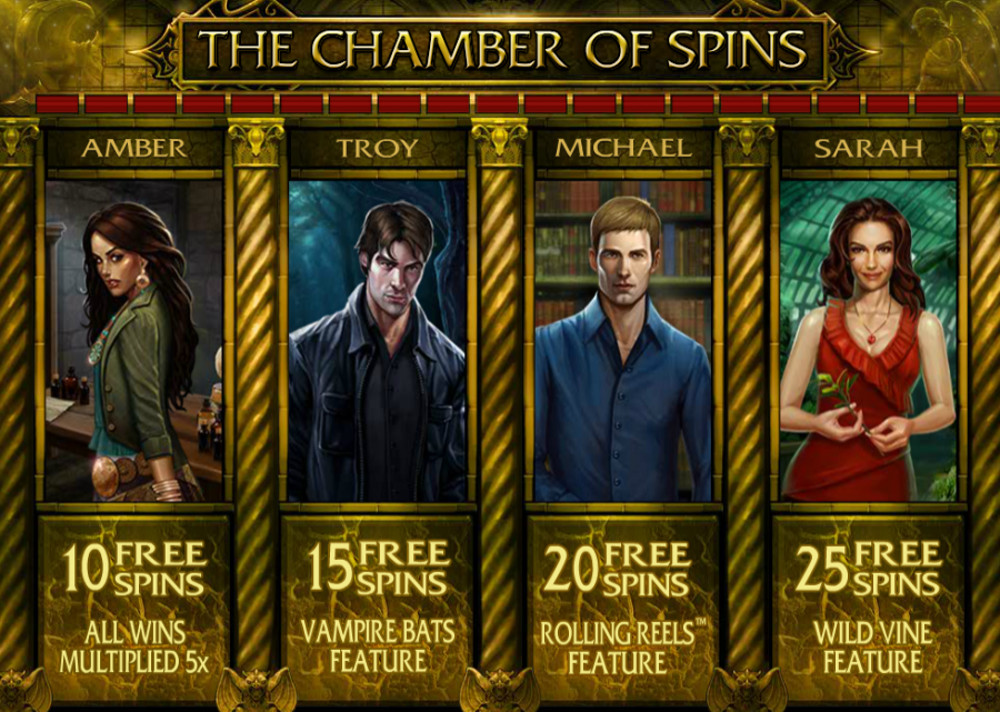 Immortal Romance slot features and bonuses: The Chamber of Spins