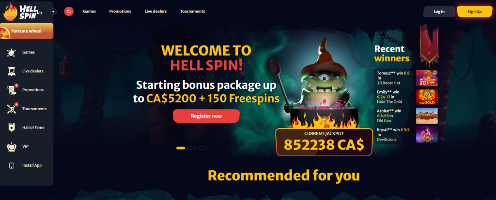 Screenshot of HellSpin Casino and its Welcome package offer