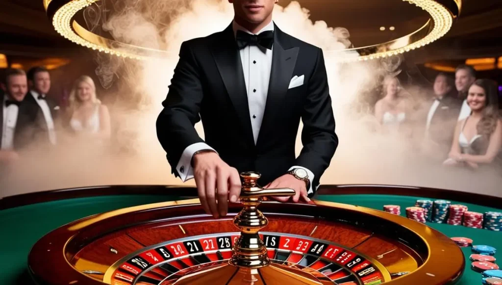 Live roulette casino dealer