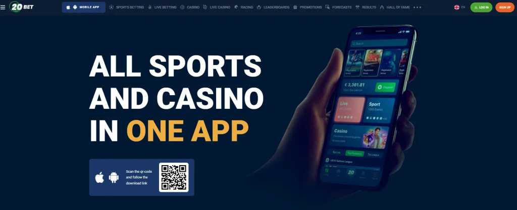 20Bet Casino mobile app download page