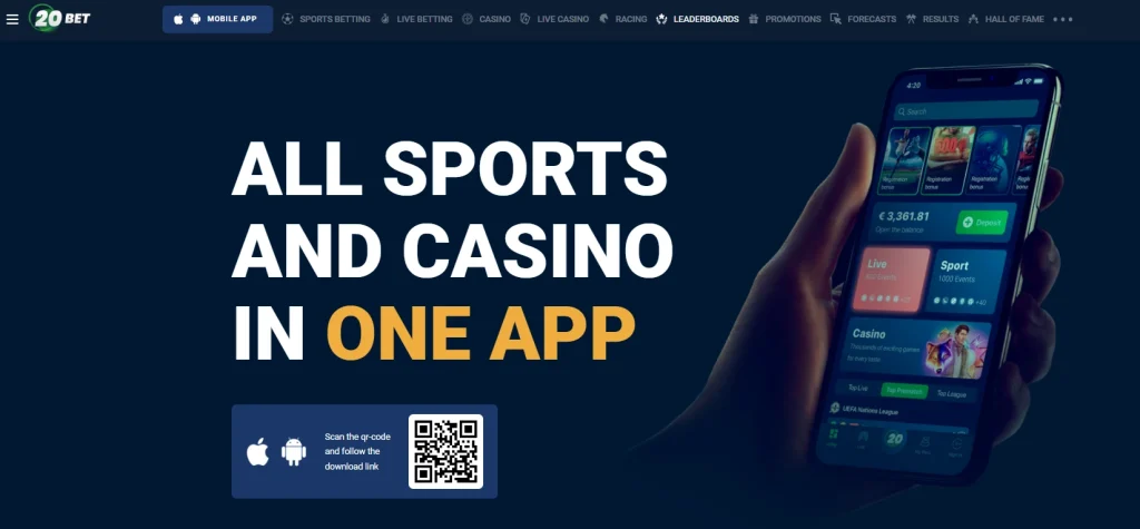 20Bet mobile app download page