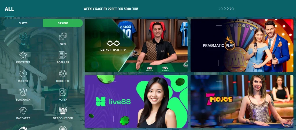 22Bet casino live gambling