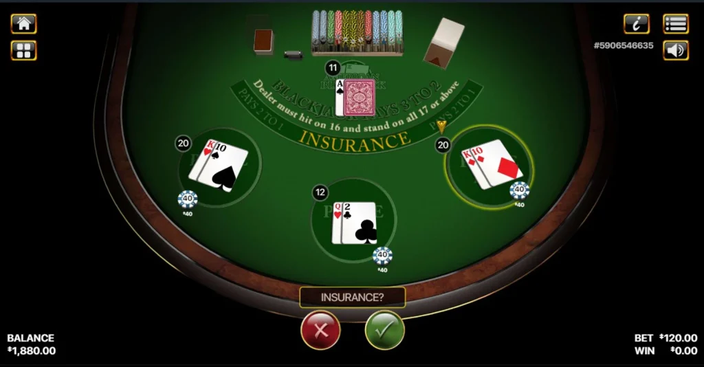 Insurance option in American Blackjack Online by Habanero