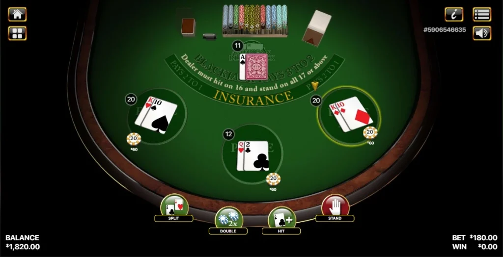 Screenshot of American Blackjack Online by Habanero: Dealer getting a second hole card after an Ace