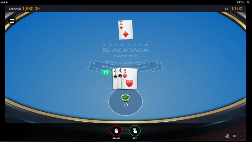 Screenshot of European Blackjack Online by Switch Studios