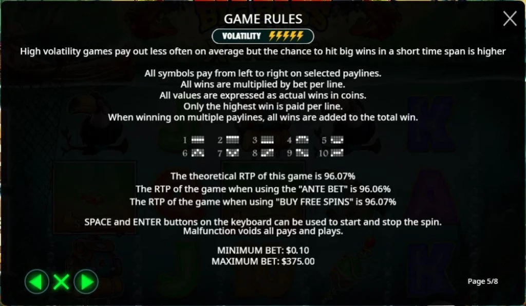 Slot game rules and volatility