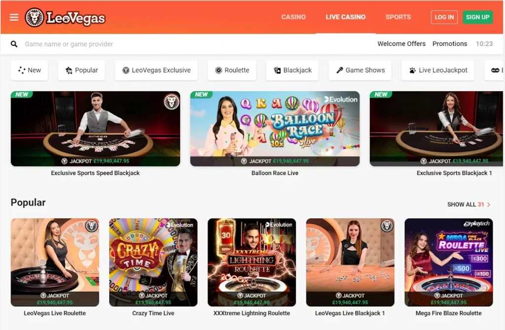 Leo Vegas Live Casino games