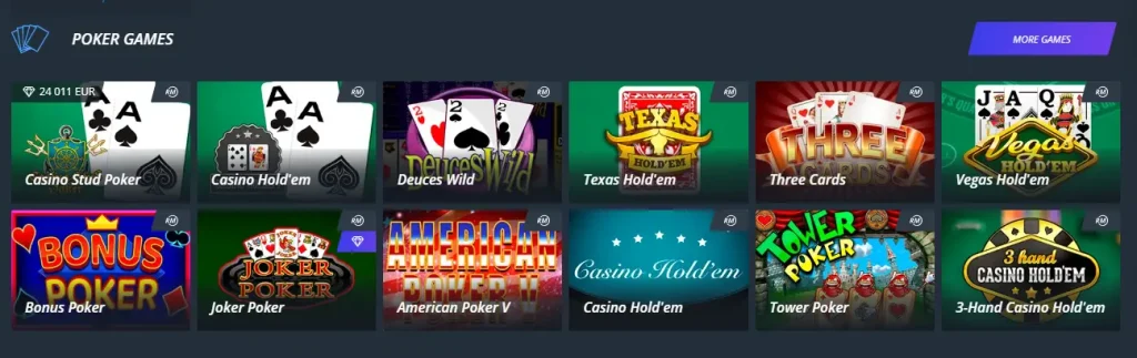 Jet Casino poker games