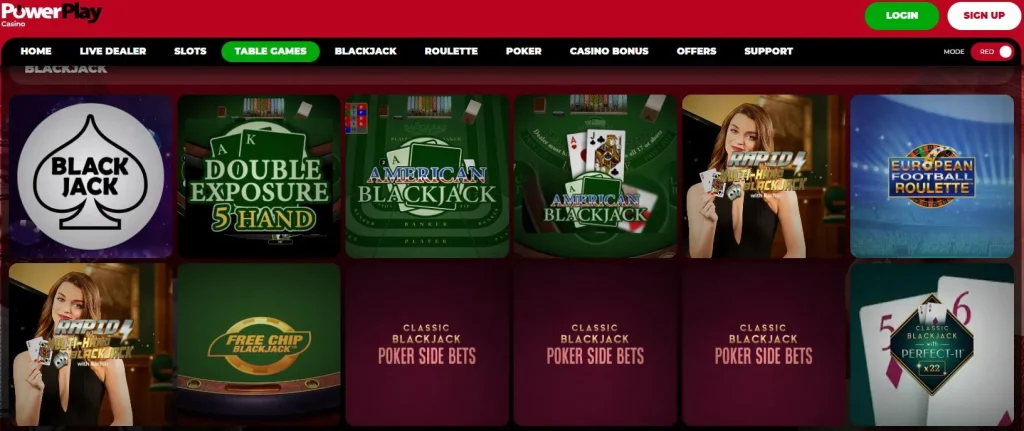 OInline table games at PowerPlay Casino