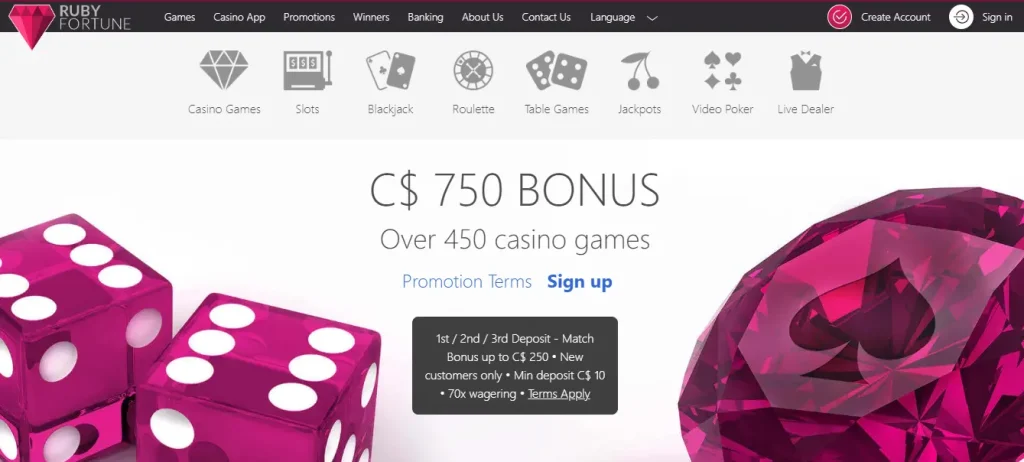 Ruby Fortune casino welcome bonus