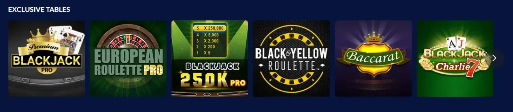 Available table games at Sports Interaction casino