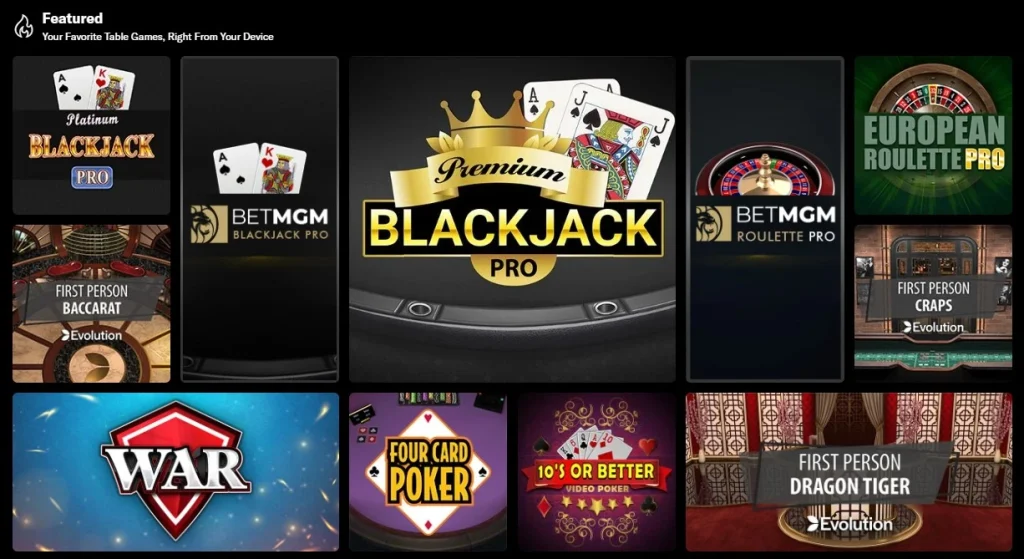 BetMGM casino table games