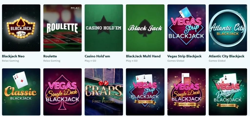 Table games at Lucky Days Casino