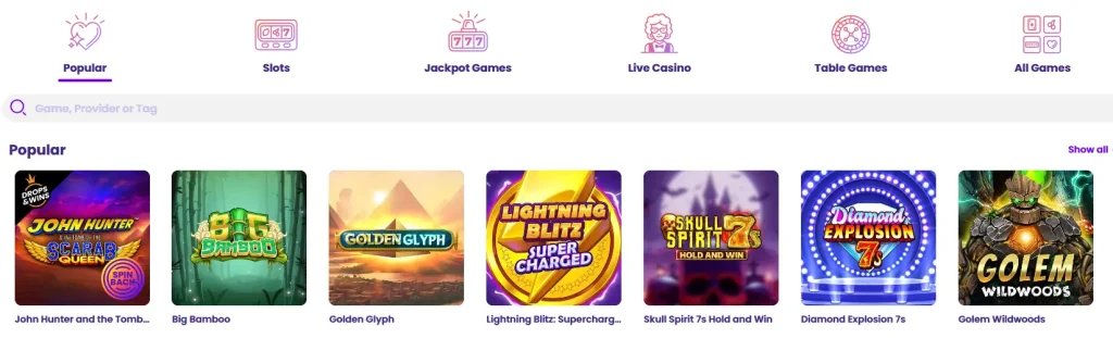 Popular games to play at Wildz Casino