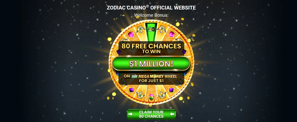 Zodiac Casino's official website screenshot