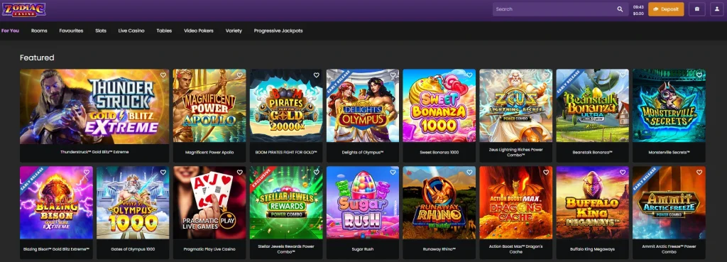 Available slot games at Zodiac Casino