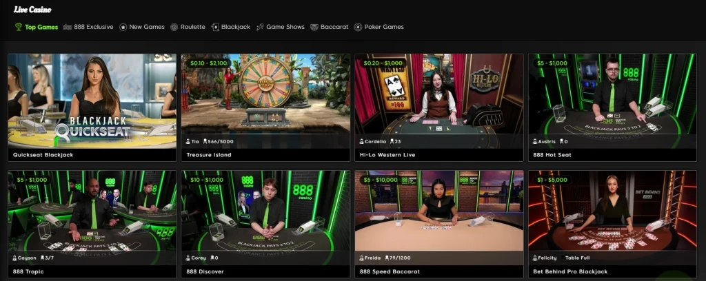 888 Casino live games