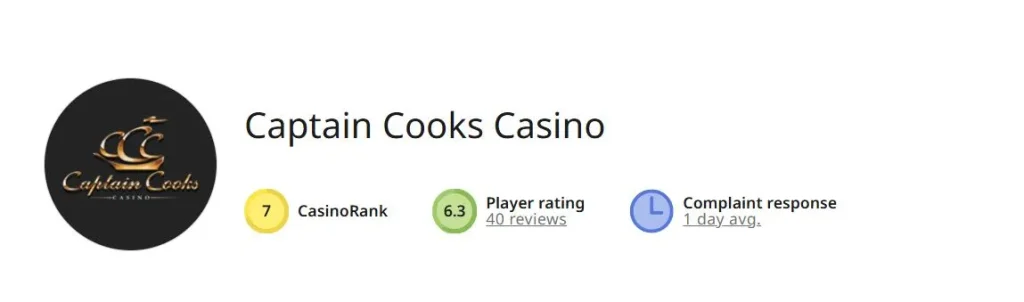 Captain Cooks Casino rating by AasGamblers