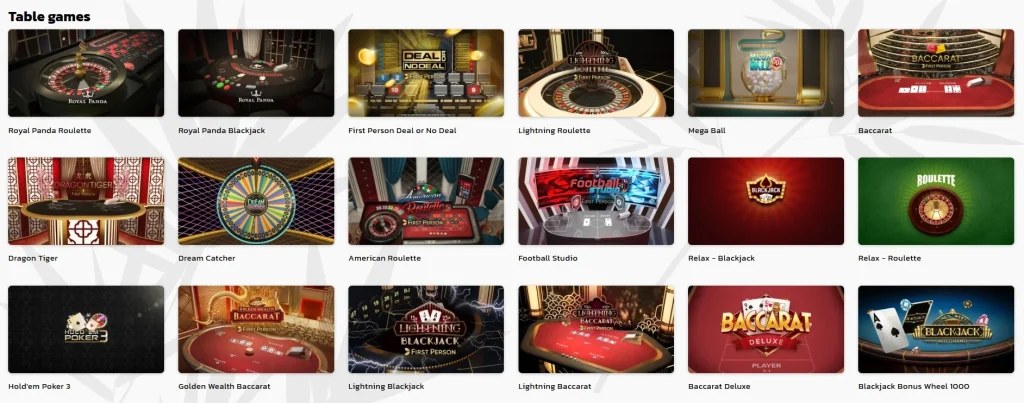 Royal Panda Casino table games