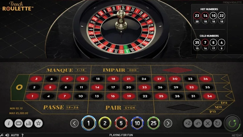 Screenshot of French Roulette online game by NeEnt