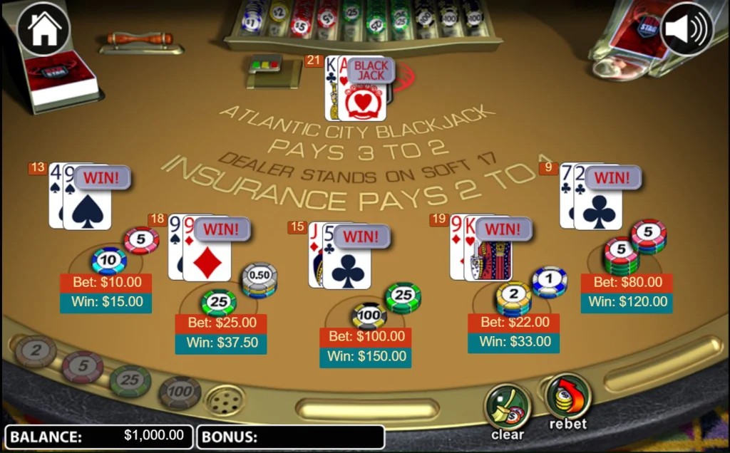 Demo screenshot of Atlantic City Blackjack game