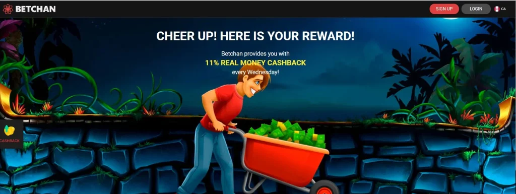 Screenshot of BetChan Casino Wednesday Cashback Bonus