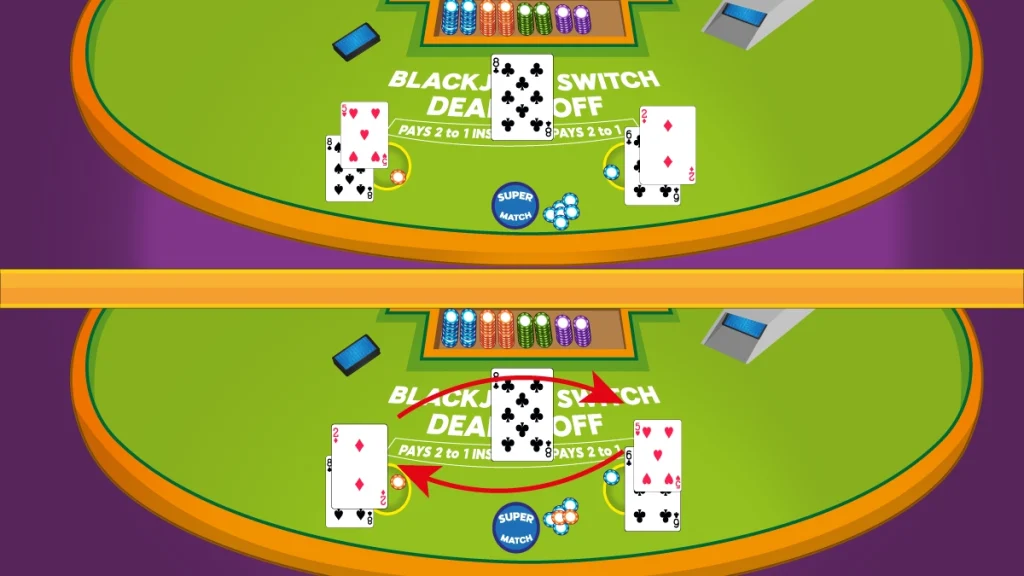 Switching Mechanic in Blackjack Switch (Source: 888 Casino)