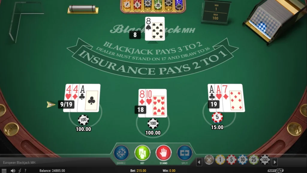 Demo screenshot of European Blackjack online by Play'nGO