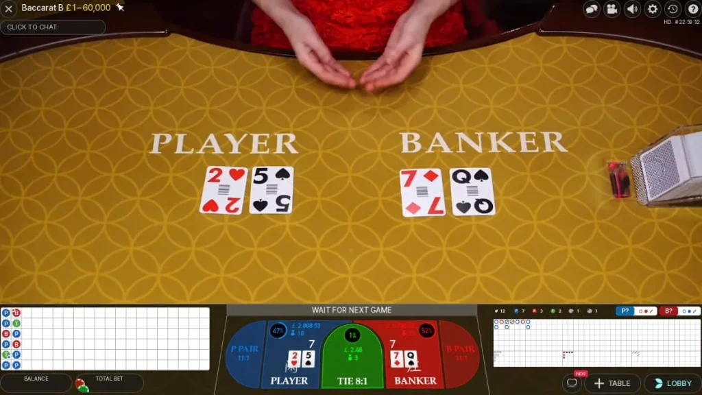 Player vs Banker baccarat table on Leo Vegas casino