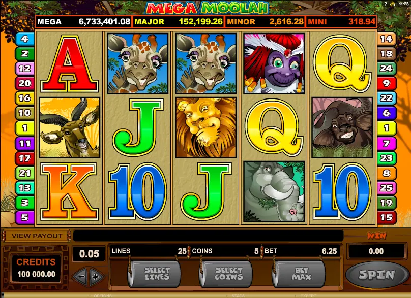 Screenshot of Mega Moolah penny slot by Microgaming