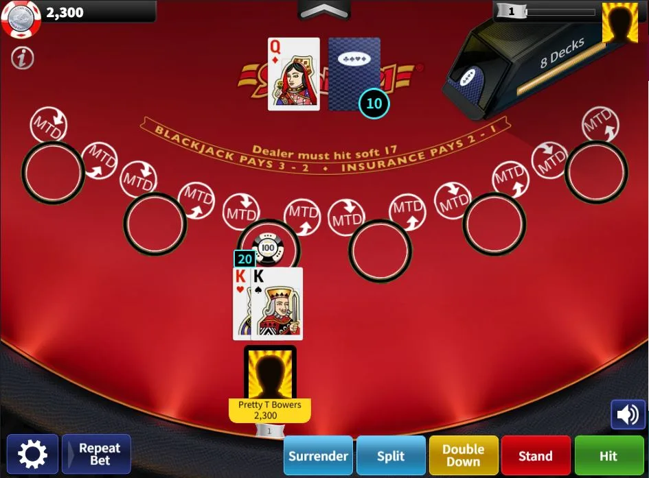 Screenshot of Spanish 21 Blackjack online by Masque Publishing