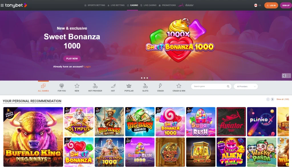 Tonybet casino screenshot