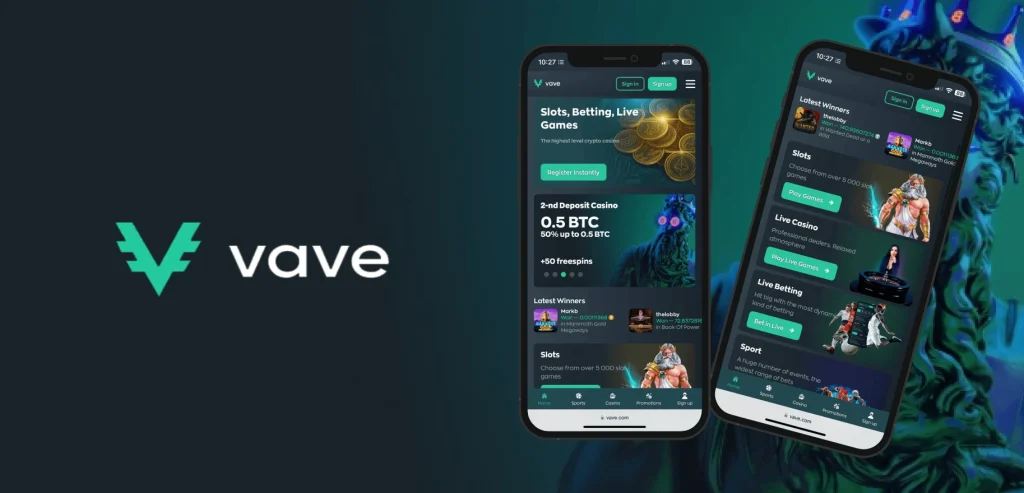 Screenshot of the Vave Casino mobile app, offering the same high payout rates and fair play experience as the desktop version.