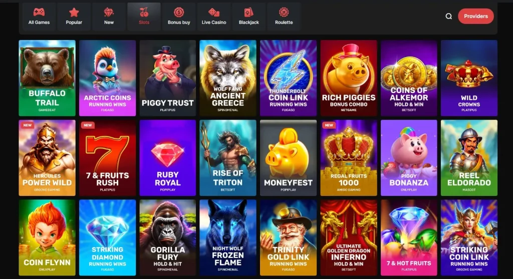 Screenshot of CasinoChan's slot games