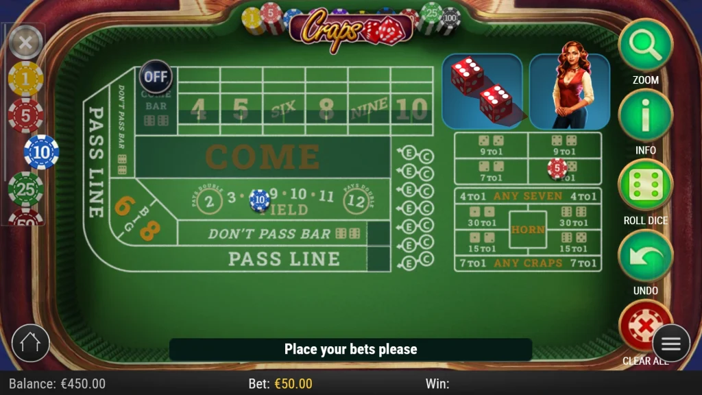 Demo screenshot of Craps online by Play'nGO