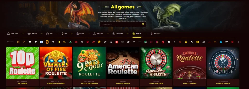 Dragon slots game lobby