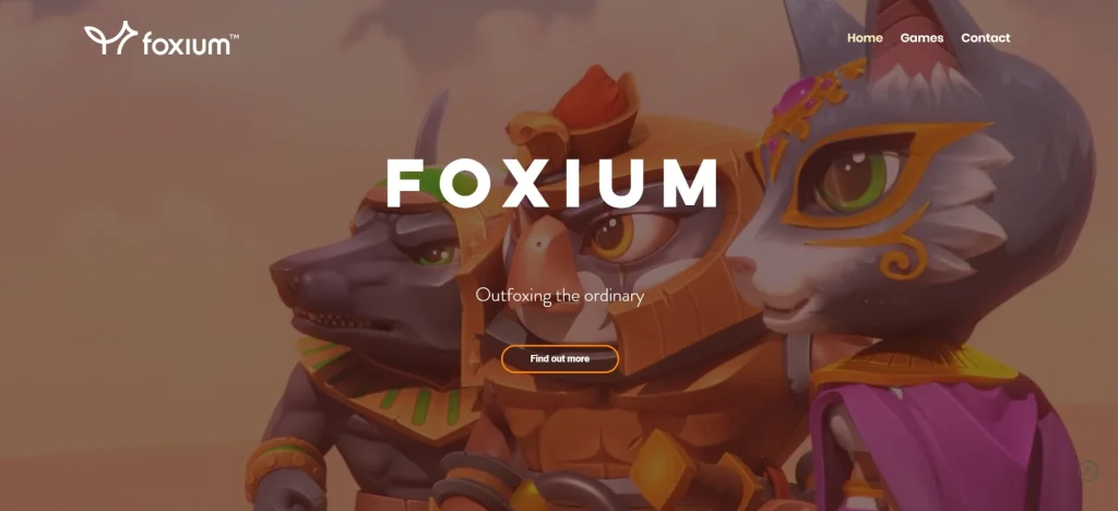 Foxium game provider: homepage screenshot